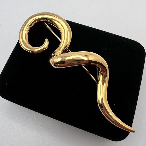 Sculptural Spring Gold Plate Brooch - Picture 1 of 5